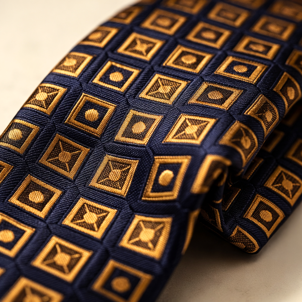 Navy Gold Geometric Silk Tie